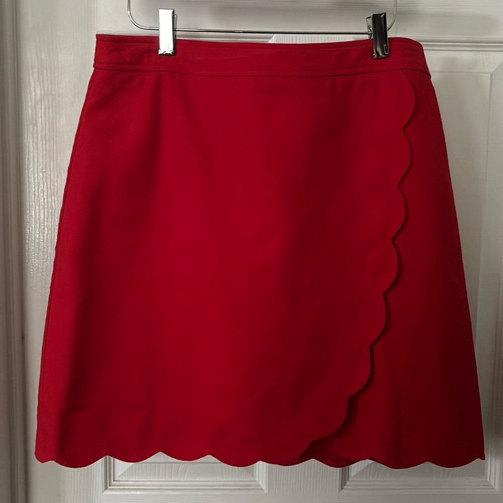 J Crew Factory Red Scalloped Mini Skirt Sz 10